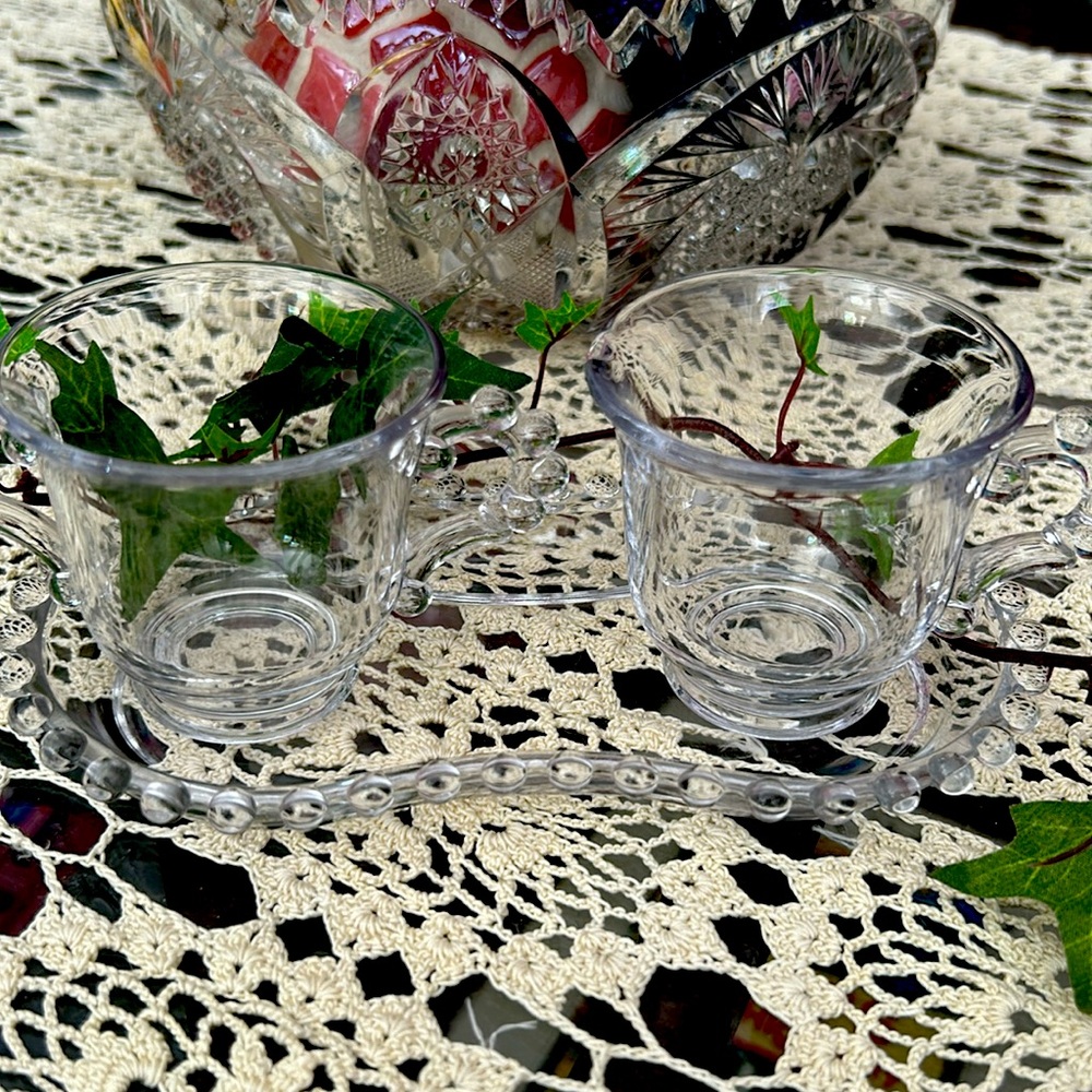 Vintage Candlewick Cream and Sugar Dish with Tray